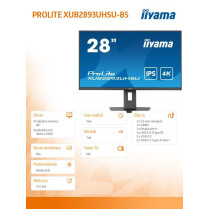 IIYAMA Monitor 28 cali XUB2893UHSU-B5,IPS,4K,HDMI,DP,2x2W,HAS(150mm)