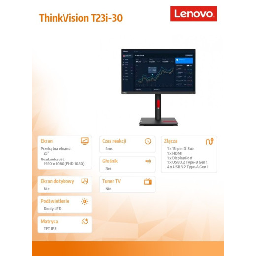 Lenovo Monitor 23.0 ThinkVision T23i-30 WLED LCD 63B2MAT6EU