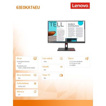 Lenovo Monitor 24.5 cala ThinkVision S25e-30 WLED LCD 63E0KAT4EU