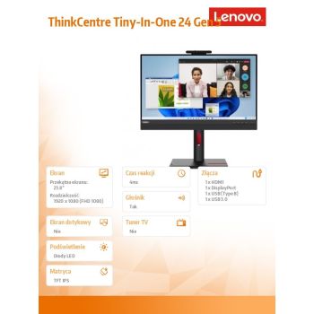 Lenovo Monitor 23.8 ThinkCentre Tiny-in-One 24 Gen 5 WLED with Webcam 12NAGAT1EU