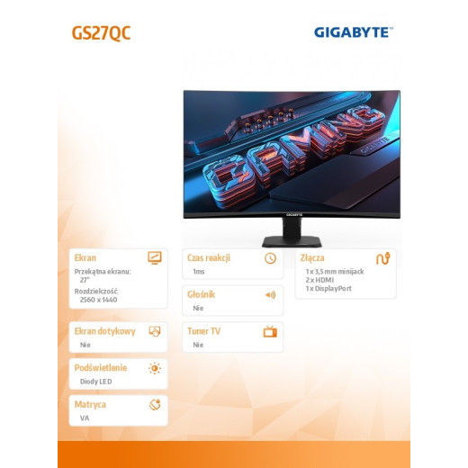Gigabyte Monitor 27 cali GS27QC IPS