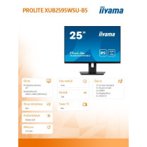 IIYAMA Monitor 25 cali XUB2595WSU-B5 IPS.PIVOT.16:10.USB.DP.HDMI.VGA.2x2W. 300(cd/m2).HAS(150mm)