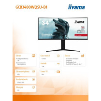 IIYAMA Monitor 34 cale GCB3480WQSU-B1 VA,UWQHD,180HZ,0.4ms,1500R(Curved), 2xHDMI,2xDP,2xUSB