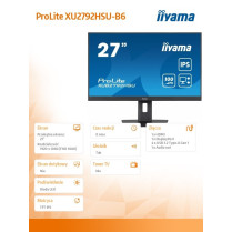 IIYAMA Monitor ProLite XUB2792HSU-B6 27 cali IPS,HDMI,DP,100Hz,SLIM,4xUSB3.2,PIVOT, HAS(150mm),2x2W