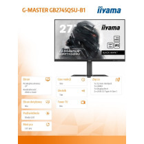 IIYAMA Monitor 27 cali G-Master GB2745QSU-B1 IPS,QHD,100Hz,1ms,2xUSB,2x2W,FreeSync, HAS(150mm)