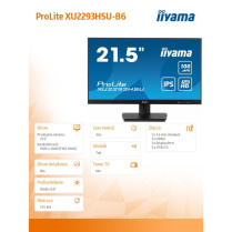 IIYAMA Monitor ProLite XU2293HSU-B6 21.5 cala IPS,100Hz,FHD,1ms,HDMI,DP,2xUSB,2x2W, FreeSync