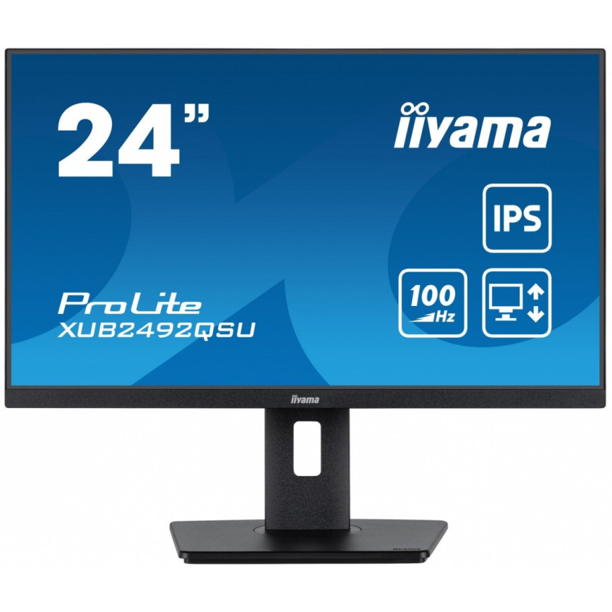 IIYAMA Monitor 23.8 cala ProLite XUB2492QSU-B1 IPS,QHD,USB-C,100Hz,3xUSB(3.2),HDMI,DP 300cd/m2,FreeSync,2x2W,HAS(150mm),PIVOT