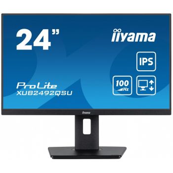 IIYAMA Monitor 23.8 cala ProLite XUB2492QSU-B1 IPS,QHD,USB-C,100Hz,3xUSB(3.2),HDMI,DP 300cd/m2,FreeSync,2x2W,HAS(150mm),PIVOT