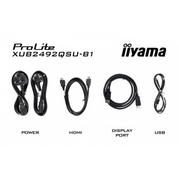 IIYAMA Monitor 23.8 cala ProLite XUB2492QSU-B1 IPS,QHD,USB-C,100Hz,3xUSB(3.2),HDMI,DP 300cd/m2,FreeSync,2x2W,HAS(150mm),PIVOT