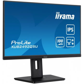 IIYAMA Monitor 23.8 cala ProLite XUB2492QSU-B1 IPS,QHD,USB-C,100Hz,3xUSB(3.2),HDMI,DP 300cd/m2,FreeSync,2x2W,HAS(150mm),PIVOT