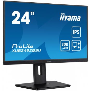 IIYAMA Monitor 23.8 cala ProLite XUB2492QSU-B1 IPS,QHD,USB-C,100Hz,3xUSB(3.2),HDMI,DP 300cd/m2,FreeSync,2x2W,HAS(150mm),PIVOT