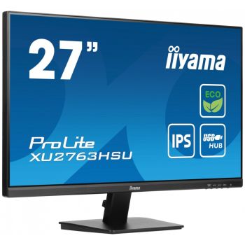IIYAMA Monitor 27 cali ProLite XU2763HSU-B1 IPS,100HZ,ECO,3ms,SLIM,HDMI,DP,2x USB3.2 TCO,EPEAT