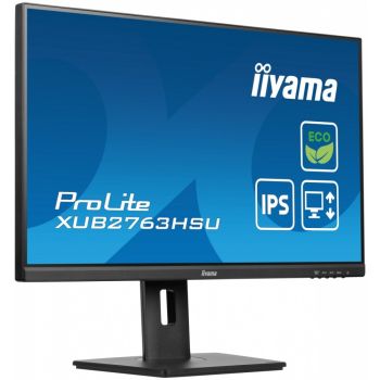 IIYAMA Monitor 27 cali ProLite XUB2763HSU-B1 IPS,100HZ,ECO,3ms,SLIM,HDMI,DP,2x USB3.22x2W,HAS(150mm),TCO,EPEAT