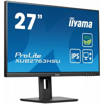 IIYAMA Monitor 27 cali ProLite XUB2763HSU-B1 IPS,100HZ,ECO,3ms,SLIM,HDMI,DP,2x USB3.22x2W,HAS(150mm),TCO,EPEAT