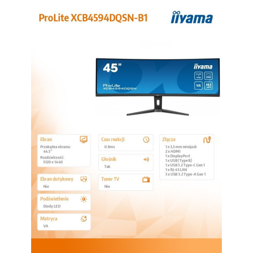 IIYAMA Monitor 44.5 cala XCB4594DQSN-B1
