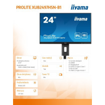 IIYAMA Monitor 24 cale XUB2497HSN-B1 IPS,USB-C Dock,HDMI,DP