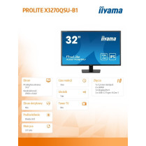 IIYAMA Monitor 32 cale X3270QSU-B1 IPS,WQHD,HDMI,DP,100Hz,250cd,3ms,2x2W, 3xUSB(3.2),FlickerFree,VESA