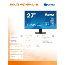 IIYAMA Monitor 27 cali XU2792UHSU-B6 4K,IPS,DP,HDMI,USB-C Power delivery, 350 cd, DPS