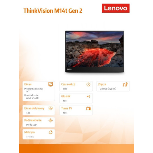 Lenovo Monitor 14 cali ThinkVision WLED LCD 63FDUAT6WL
