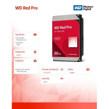 Western Digital Dysk HDD Red Pro 20TB 3,5 512MB SATA III/7200rpm
