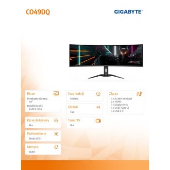 Gigabyte Monitor 49 cali CO49DQ OLED Dual QHD 144Hz