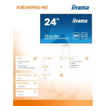 IIYAMA Monitor 24 cale XUB2497HSU-W2 IPS, HDMI, DP, 2x2W, 2xUSB, Pivot, HAS(150mm)