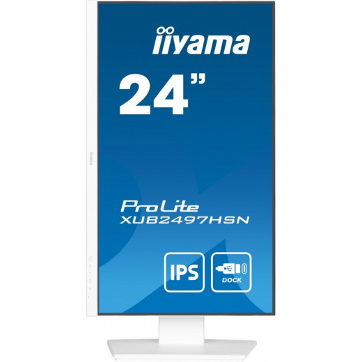IIYAMA Monitor 24 cale XUB2497HSN-W2 IPS, USB-C Dock, HDMI, DP, 300cd, Pivot, HAS, biały