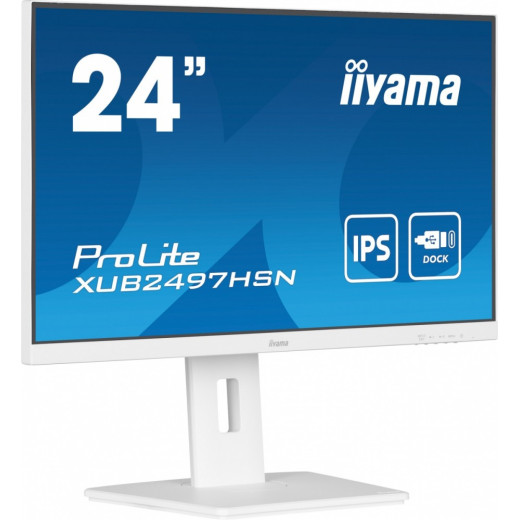 IIYAMA Monitor 24 cale XUB2497HSN-W2 IPS, USB-C Dock, HDMI, DP, 300cd, Pivot, HAS, biały