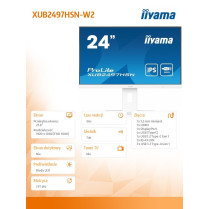 IIYAMA Monitor 24 cale XUB2497HSN-W2 IPS, USB-C Dock, HDMI, DP, 300cd, Pivot, HAS, biały
