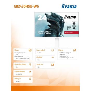 IIYAMA Monitor 24 cale GB2470HSU-W6 0.2ms, IPS, DP, HDMI, 180Hz, 300cd