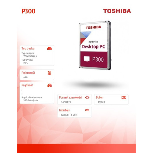 Toshiba Dysk twardy HDD P300 4TB 3.5cala S3 5400rpm 128MB bulk