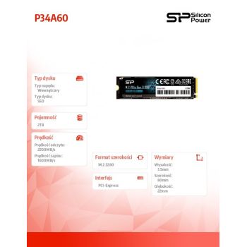 Silicon Power Dysk SSD P34A60 2TB PCIE M.2 NVMe 2200/1600 MB/s