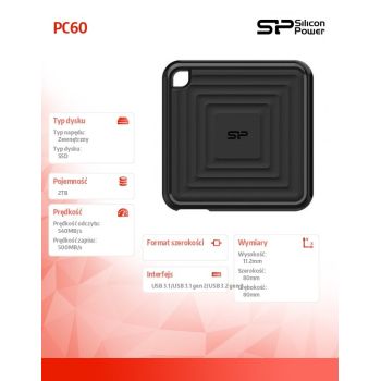 Silicon Power Dysk zewnętrzny SSD PC60 2TB USB 3.2 Gen 2 Typ-C
