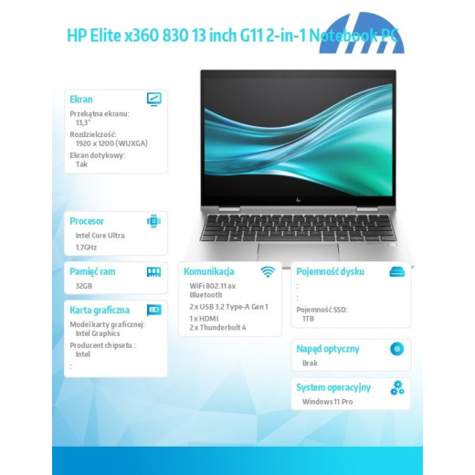 HP Inc. Notebook Elite x360 830 G11 U7-155U 1TB/32GB/W11P/13.0 9G1B4ET