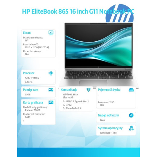 HP Inc. Notebook EliteBook 865 G11 Ryzen 7P 8840U 1TB/32GB/W11P/16.0 9G0Z4ET