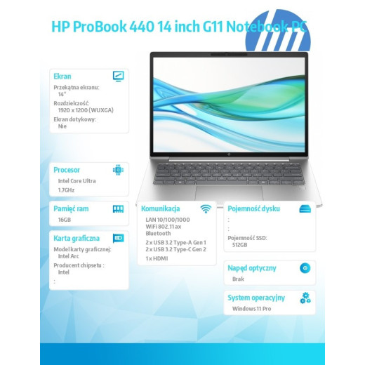 HP Inc. Notebook ProBook 440 G11 U7-155U 512GB/16GB/W11P/14 cali A38DKET
