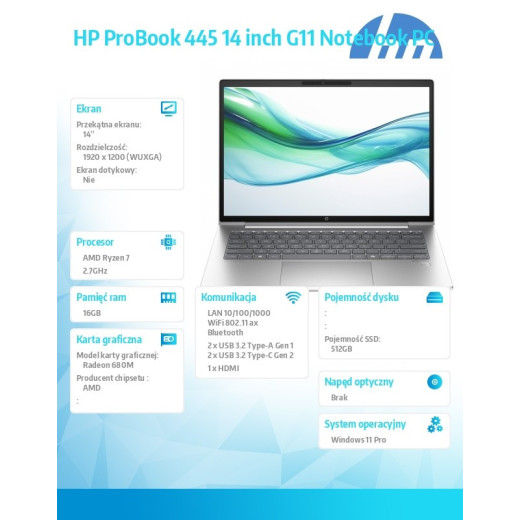 HP Inc. Notebook ProBook 445 G11 Ryzen 7 7735U 512GB/16GB/W11P/14.0 A38DSET