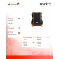 Silicon Power ARMOR A30 1TB USB 3.0 BLACK-ORANGE / PANCERNY / wstrząsoodporny